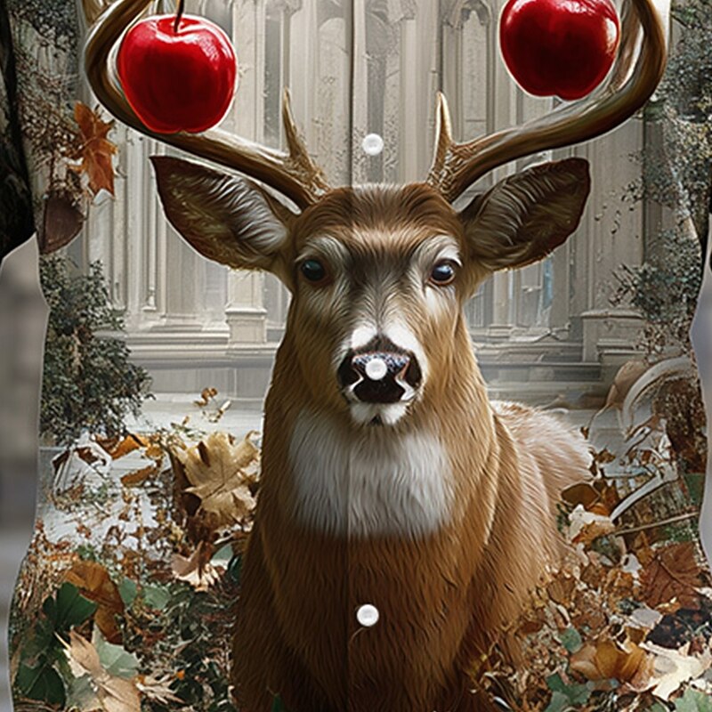 Men's Reindeer Camouflage Christmas Animal Shirt Button Up Shirt Long Sleeve Vintage Retro Outdoor Camping & Hiking Hunting Spring Fall Turndown 3D Print Linen Like Shirt Khaki2