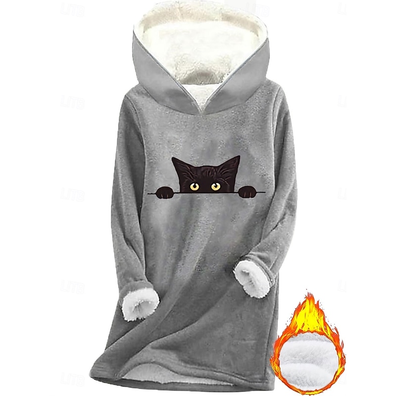 Women's Pullover Hoodie Sweatshirt Graphic Animal Warm Casual Sherpa Fleece Long Sleeve Hooded Long Tops Street Dailywear Casual Print Dark Pink Blue Gray Fall Winter4