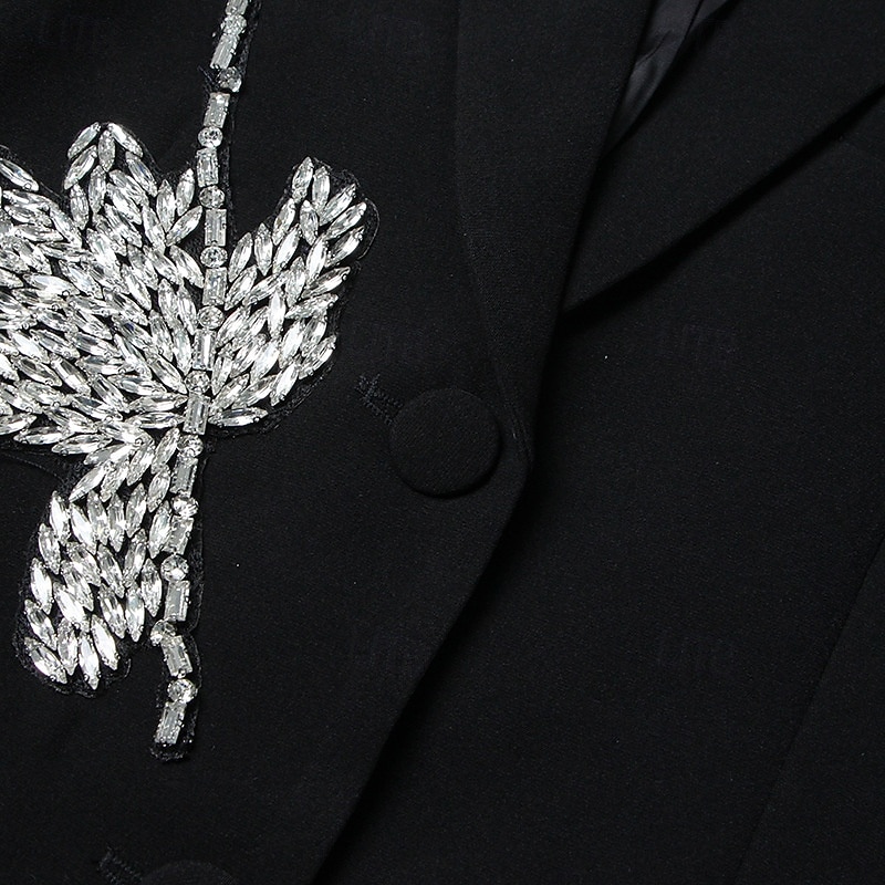 Women's Blazer Sport Coat Formal Wedding Guest Rhinestones Elegant Long Sleeve Notched Lapels Single Breasted4