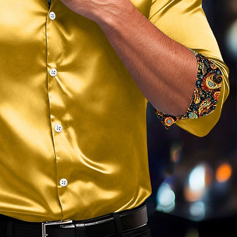 Men's Shirt Satin Shirt Dress Shirt Casual Shirt Button Up Shirt Plain Formal Wedding White Red Blue Gold Long Sleeve Lapel All Seasons Clothing Apparel Buttons3