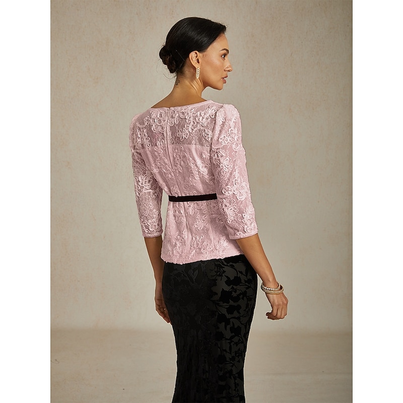 Women's Lace Tops Floral Graphic Elegant Stylish Boat Neck Regular Tops Blush Pink Summer Spring Fall4