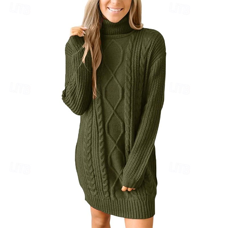 Women's Mini Dress Sweater Dress Fashion Modern Vacation Going out Regular Fit Plain Long Sleeve Turtleneck Black Wine Army Green Khaki Fall Winter2