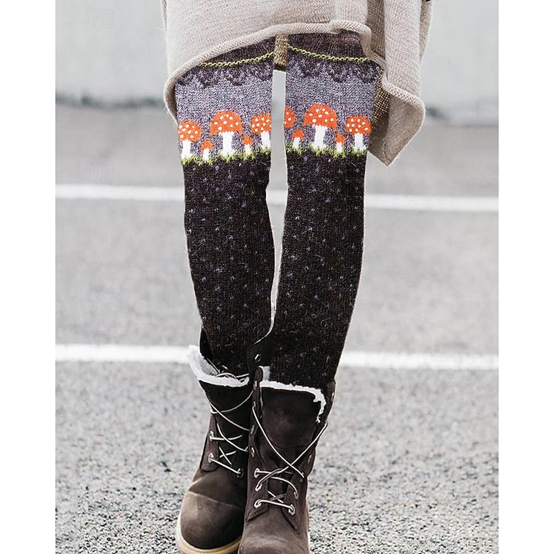 Women's Leggings Cozy Leggings Vacation Casual Full Length High Waist Graphic Printing Thermal Warm Comfortable Stretchy Vacation Casual Daily Black Fall Winter Slim Fit