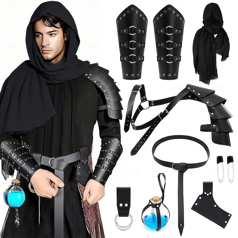 Retro Vintage Medieval Renaissance Armor Scarf Accesories Set Warrior Viking Ranger Fancy Dress Men's Unisex Viking Halloween Carnival Performance LARP Ren Faire Adults Belt More Accessories All