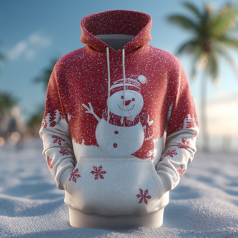 Christmas Men's Santa Claus Snowman Hoodie Sweatshirt Fashion Daily Crew Neck Home Party Gift Red 3 Red Drawstring Fall Winter Designer