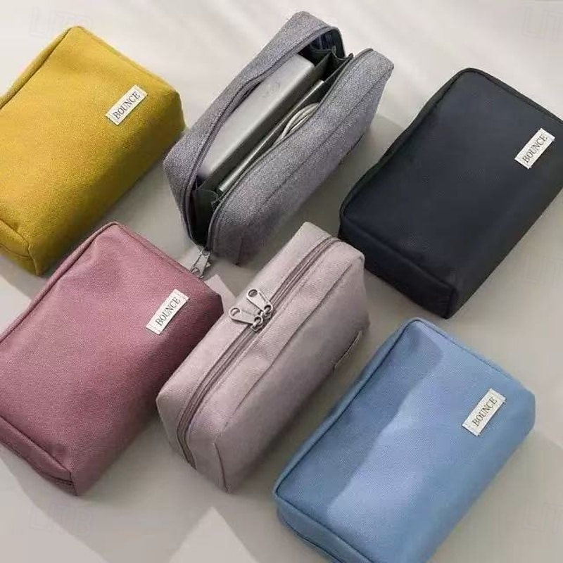 Colorblock Multi-Compartment Pouch – Large Capacity Cosmetic Bag and Stationery Organizer, Perfect for Makeup, Cables, and Accessories