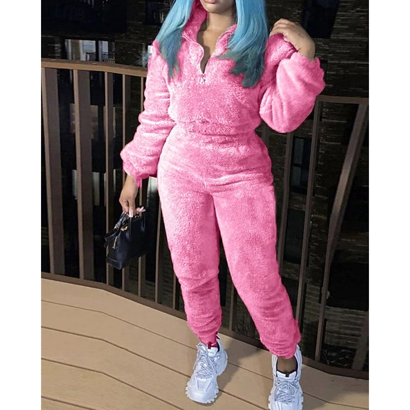 Women's Fashion Streetwear Pants Sets Bolero Top Long Sleeve Crew Neck Solid Color Outdoor Work Casual Black White Pink Fall Regular Fit3