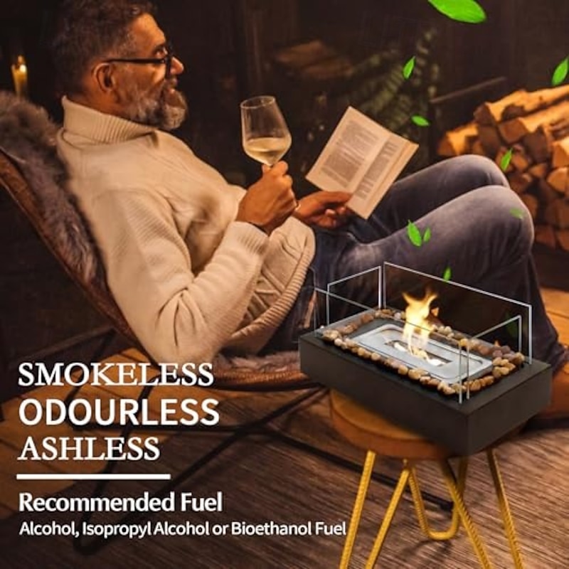 Tabletop Fire Pit - Safer Stainless Steel Small Table Fireplace with Cobblestone for Dinner Parties, Smores Maker2