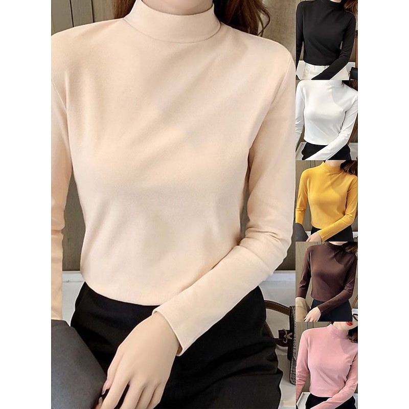 Women's Blouse Floral Stylish Basic Casual Long Sleeve High Neck Regular Tops Daily Black White Yellow Pink Brown Fall Winter