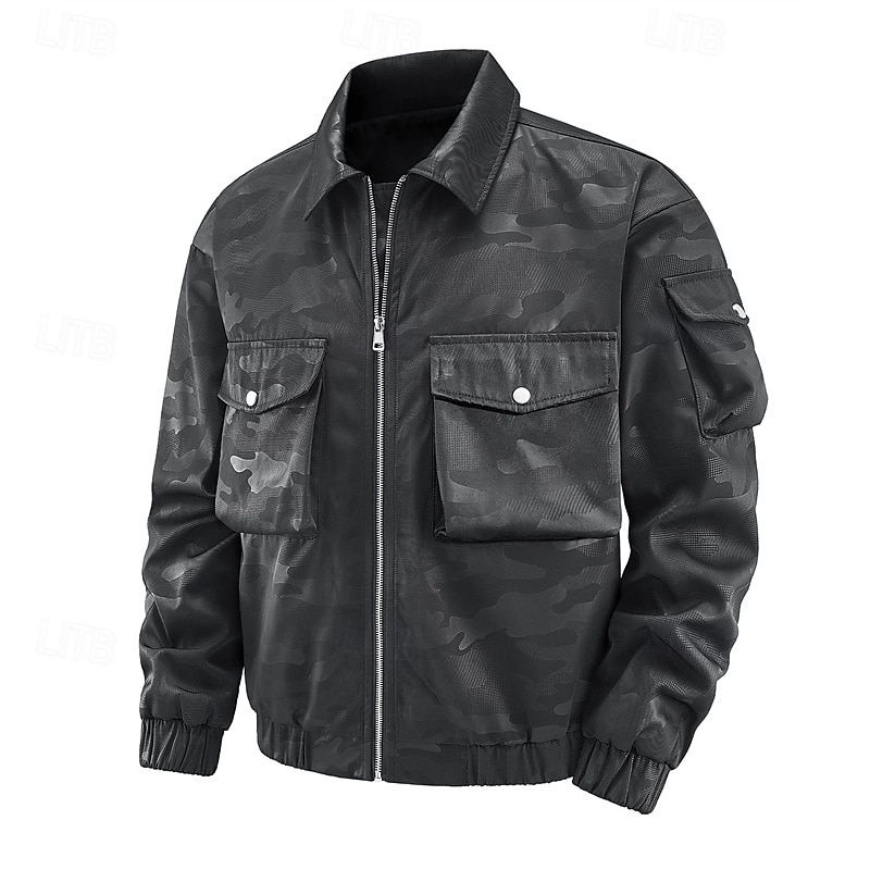 Men's Bomber Jacket Cargo Jacket Casual Jacket Vacation Daily Breathable Pocket Spring Fall Plain Fashion Classic Lapel Regular Black White Jacket2