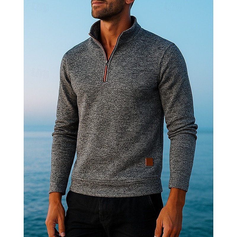 Men's Hiking top Quarter Zip Sweater Long Sleeve Stand Collar Tee Tshirt Top Outdoor Lightweight Elastic Breathable Winter Quarter-Zip Polyester Dark Grey Black Army Green Climbing Camping / Hiking3