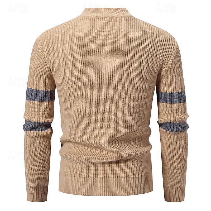 Men's Sweater Pullover Sweater Jumper Ribbed Knit Regular Tops Patchwork Color Block Color Block High Neck Knitwear Contemporary Casual Daily Wear Clothing Apparel Fall Black Green M L XL4