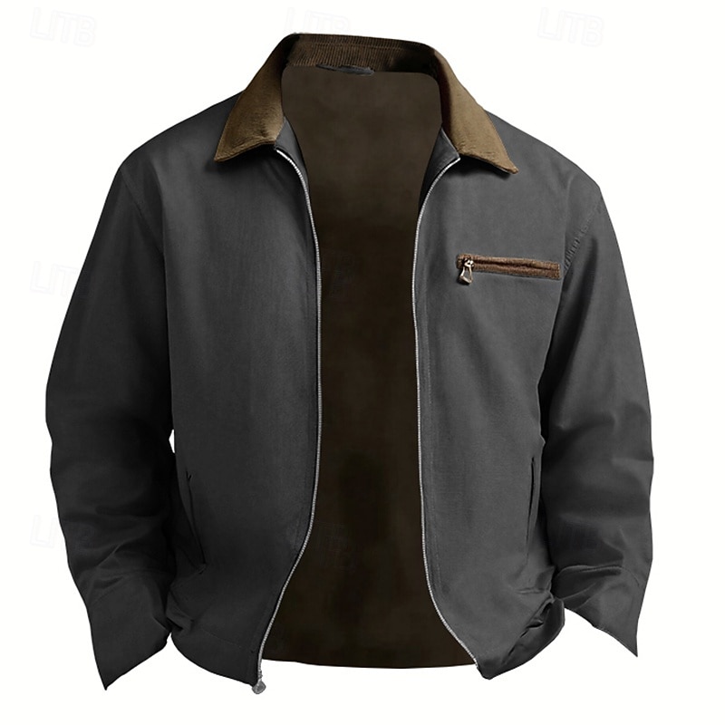 Men's Cargo Jacket Casual Jacket Vacation Daily Wearproof Pocket Fall Winter Color Block Fashion Classic Lapel Regular Black Brown Khaki Jacket