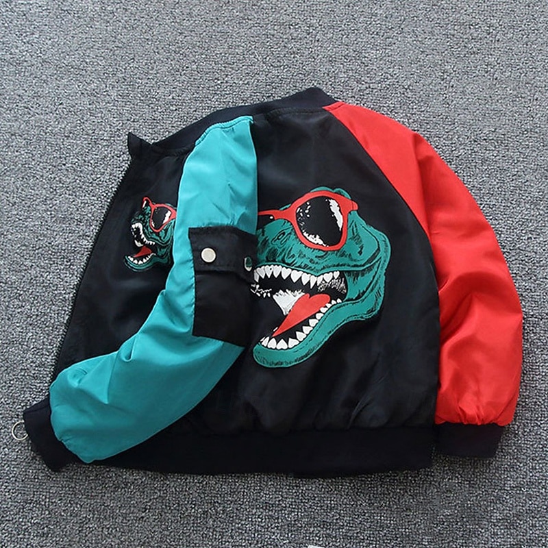 Kids Unisex Baseball Jackets Outerwear Color Block Long Sleeve Zipper Lightweight Comfort Soft Coat Outdoor Fashion Daily Black Green Spring Fall 4 years+4