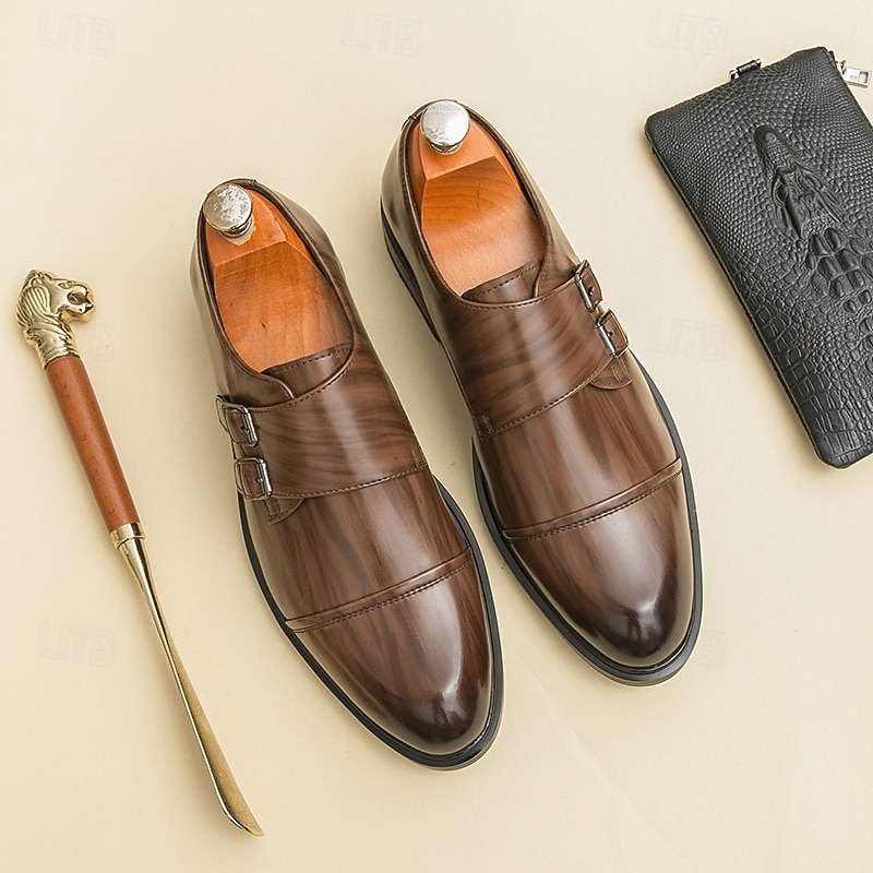 Men's Brown Faux Leather Double Monk Strap Dress Shoes – Classic Business Formal Shoes for Office, Weddings and Parties2