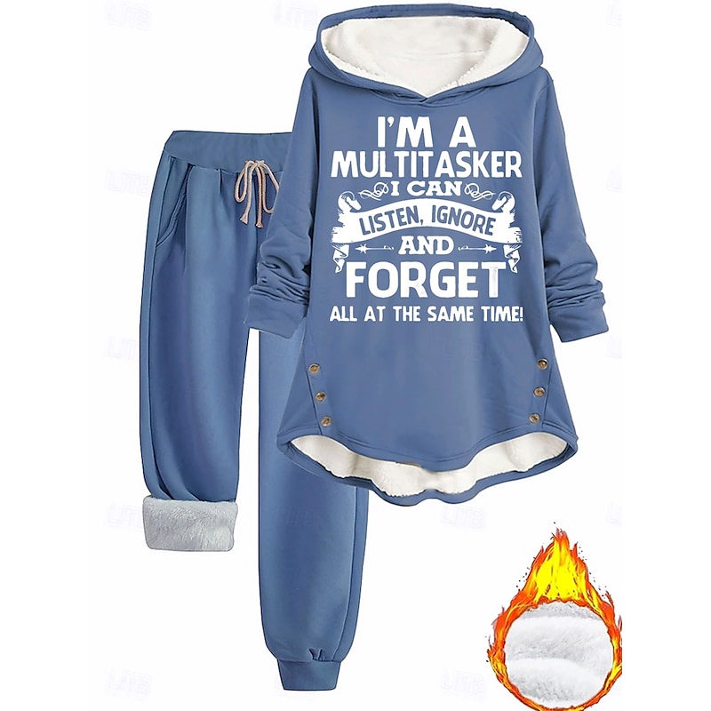 Women's Daily Hoodie Long Sleeve Hooded Graphic Letter Drawstring Print Casual Daily Dusty Rose Blue Gray Fall Loose Fit