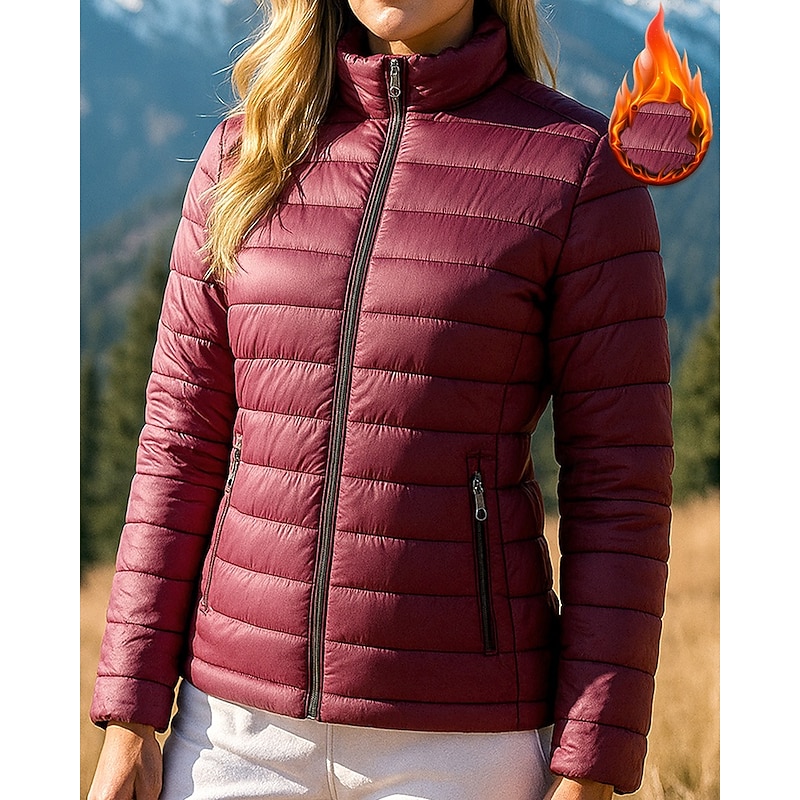 Women's Hiking Jacket Puffer Jacket Thermal Jacket Outdoor Thermal Warm Hiking Outfits Hiking Clothes Winter Autumn / Fall Top Fishing Camping / Hiking / Caving Running Solid Color Black Yellow Red