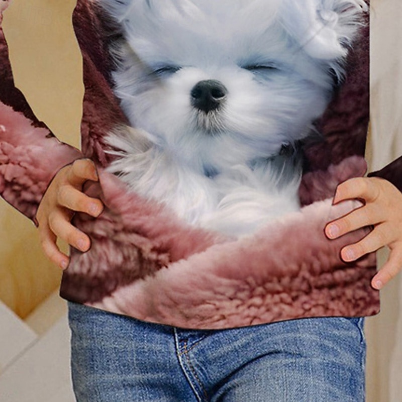 Girls' 3D Dog T shirt Tee Long Sleeve Spring Fall Fashion Basic Kids 4-12 Years Crew Neck Outdoor Casual Daily Regular Fit4