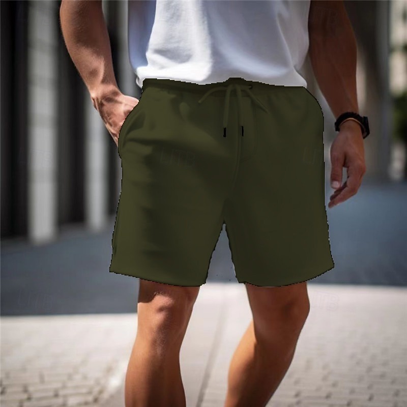 Men's Active Sweat Shorts Shorts Summer Shorts Drawstring Elastic Waist Straight Leg Plain Comfort Breathable Short Casual Daily Holiday Sports Fashion White Army Green2