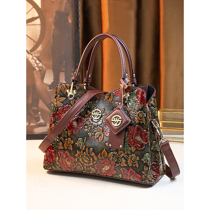 Women's Vintage Faux Leather Handbag with Embossed Floral Design – Elegant Retro Shoulder Tote Purse for Ladies, Weddings, Parties & Formal Occasions4