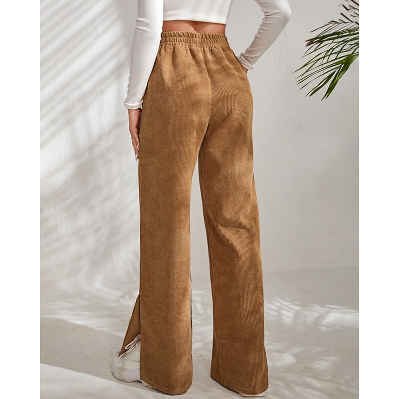 Women's Culottes Wide Leg Chinos Streetwear Casual Full Length Medium Waist Plain Pocket Elastic Waist Comfortable Micro-elastic Outdoor Vacation Daily dark brown Black Ivory Green Fall Winter Loose4