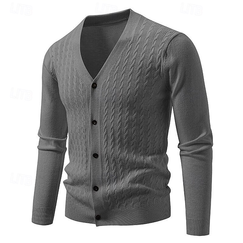 Men's Sweater Cardigan Sweater Ribbed Cable Knit Regular Tops Knitted Plain V Neck Vacation Fashion Casual Daily Wear Clothing Apparel Spring &  Fall Black Navy Blue L XL 2XL3