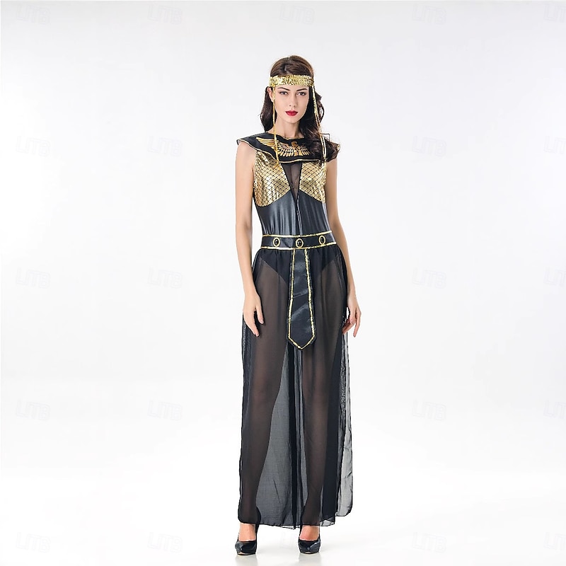 Ancient Egypt Regency Dress Fancy Costume Cleopatra Goddess Fancy Dress Women's Fantasy Halloween Carnival Performance Party Adults Dress Necklace Headband2