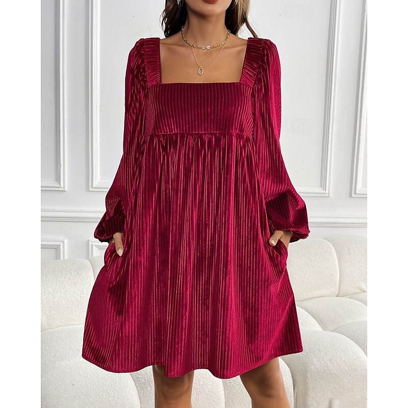 Women's Mini Dress Velvet Dress Party Dress Cocktail Dress Elegant Modern Party Evening Party Date Regular Fit Plain Long Sleeve Square Neck Wine Dark Green Brown Fall Winter2