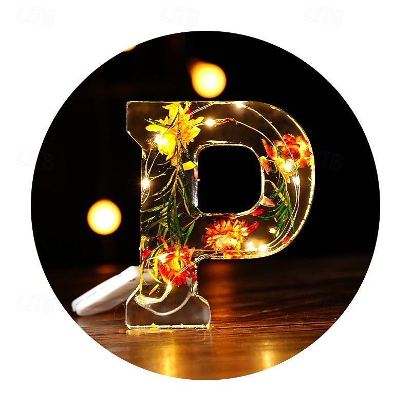 1 Pc 11.5CM 26 letter LED night light, dry flower warm light desktop decoration light, ornament light, Christmas Halloween wedding birthday party decoration light4