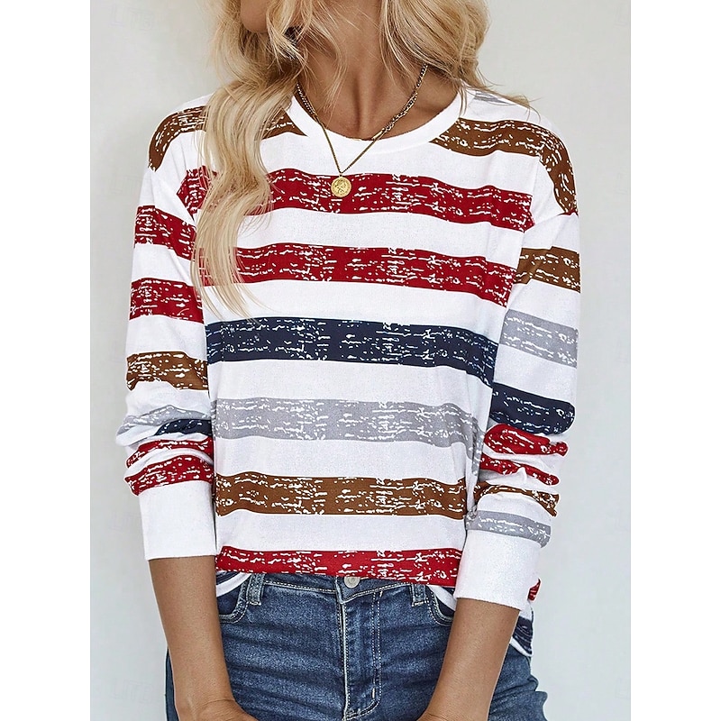 Women's Sweatshirts Graphic Striped Vintage Casual Long Sleeve Crew Neck Regular Tops Street Dailywear Casual Print Black Red Brown Green Spring Fall Winter3