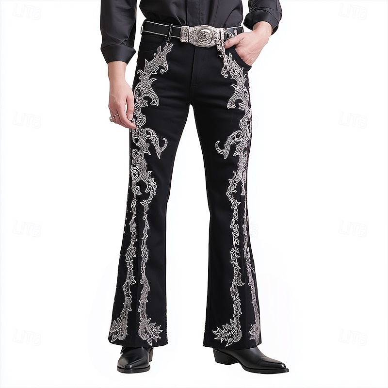 Men's Floral Print Flowers Disco Pants 60s 70s Bell Bottoms Mid Waist Western Vintage Retro Outdoor Vacation Casual Side Pockets Flared Leg Pants Trousers Spring Fall 3D Print Black Red Blue