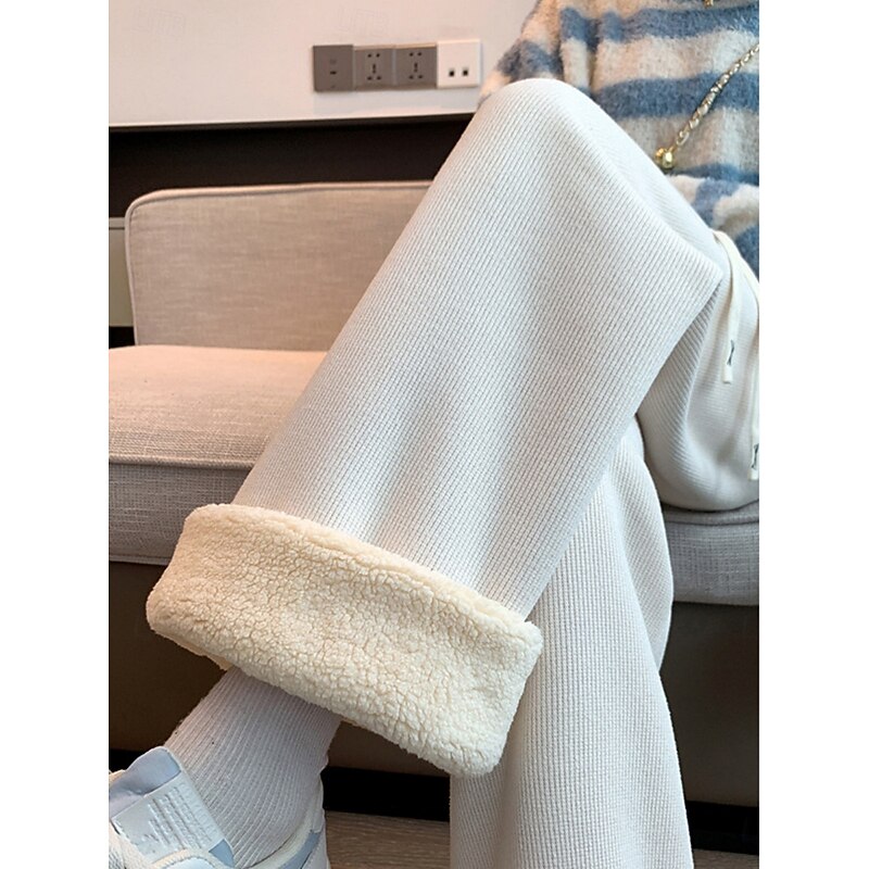 Women's Sweatpants Fleece Pants Wide Leg Fashion Basic Casual Full Length High Waist Plain Pocket Elastic Waistband Comfy Soft Comfortable Stretchy Outdoor Street Black off-white Gray Spring Fall2