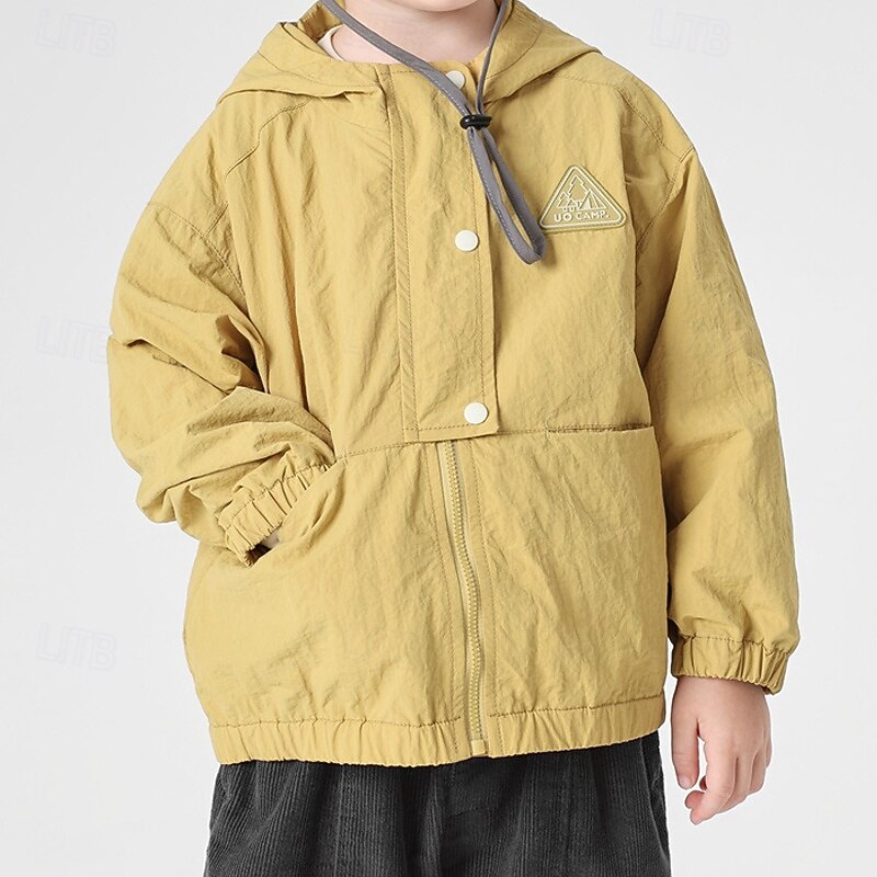 Kids Boys' Hiking Jacket Outdoor Jacket Outerwear Solid Color Long Sleeve Zipper Pocket Comfort Waterproof Windproof Coat Outdoor Fashion Daily Earth Yellow Spring Fall 4 years+