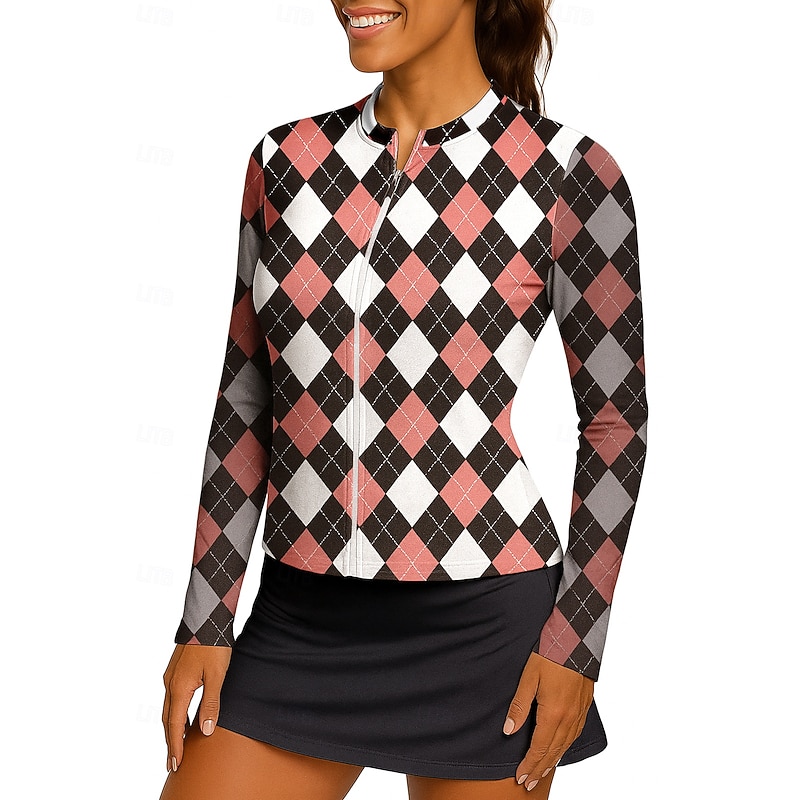 Women's Geometric Sport Shirt Tennis Shirt Tennis Top Long Sleeve Zipper Floral UPF50+ UV Resistant High Elasticity Moisture Wicking Breathable Volleyball Tennis Golf High Neck Stand Collar Jacket