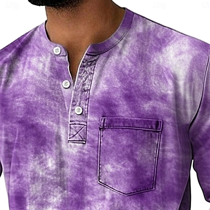 Men's Henley Shirt Tee Henley Top Long Sleeve Tie Dye Fashion Designer Casual Tie Dye Color Block Buttons Henley Outdoor Casual Daily All Seasons Pink Navy Blue Blue Henley T-Shirt2