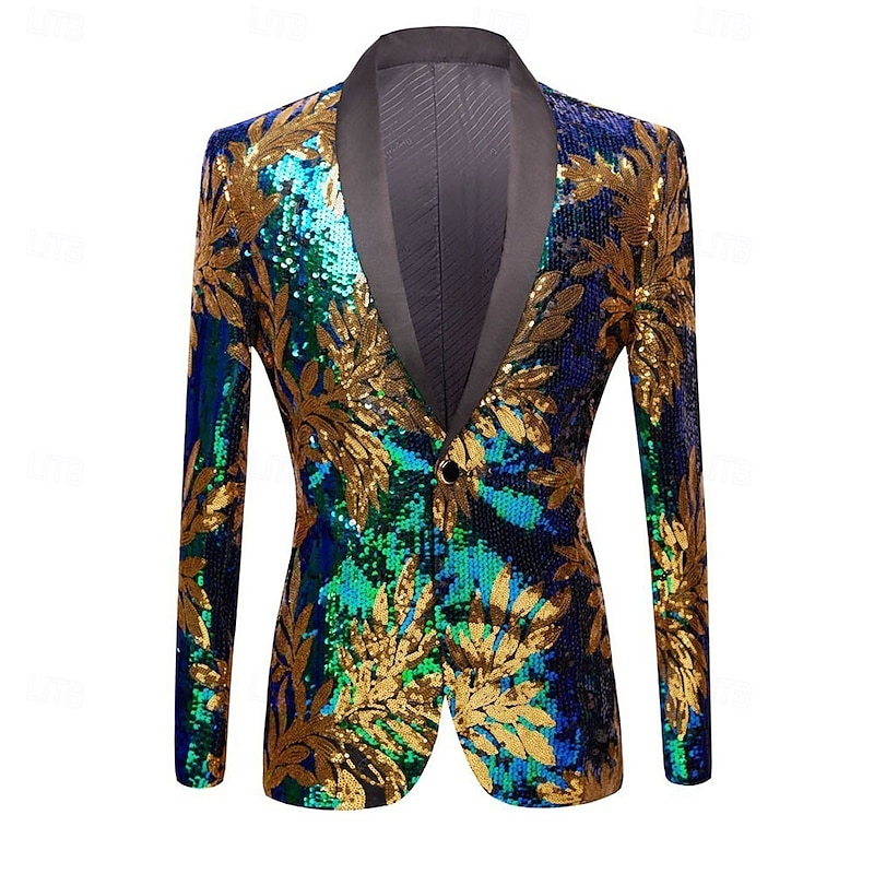 Men's Blazer Jacket Shawl Collar Party Floral Blazer Multicolor Slim Fit Single Breasted One-button