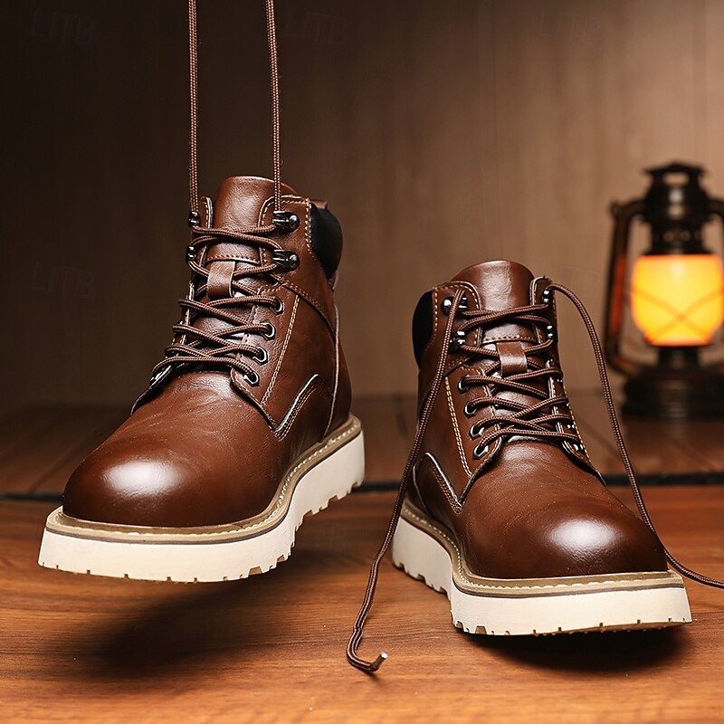 Men's Brown Lace-Up Ankle Boots – Casual Outdoor Walking Shoes with Comfortable Sole for Daily Wear and Weekend Outings3
