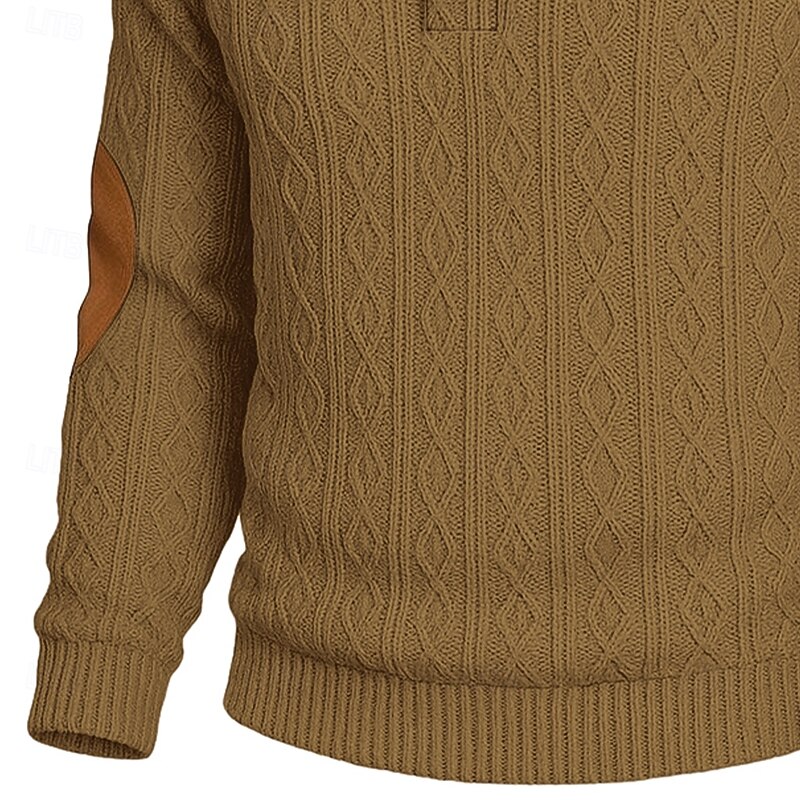 Men's Turtleneck Sweater Pullover Sweater Jumper Patch Sweater Ribbed Knit Regular Tops Knitted Ribbed Color Block Standing Collar Daily Keep Warm Casual Daily Wear Clothing Apparel Fall Winter White3