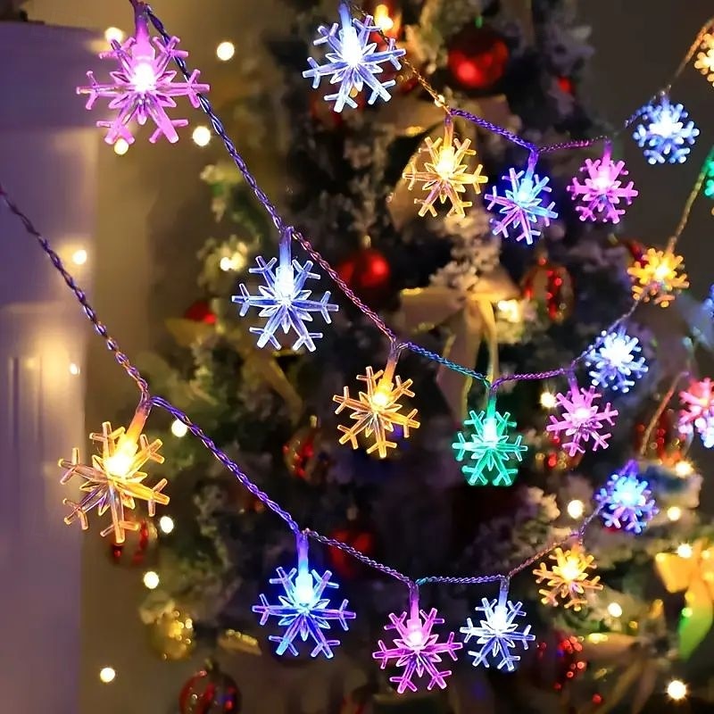 Christmas Snowflake String Lights 10m 80LEDs Battery Powered Star Fairy Lights Christmas New Year Wedding Birthday Party Home Bedroom Terrace Wall Indoor Outdoor Christmas Tree Decoration3
