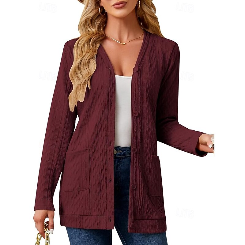 Women's Lightweight Cardigan Sweater Casual Long Sleeve Knit Cardigan Open Front Outwear Jacket with Pockets4