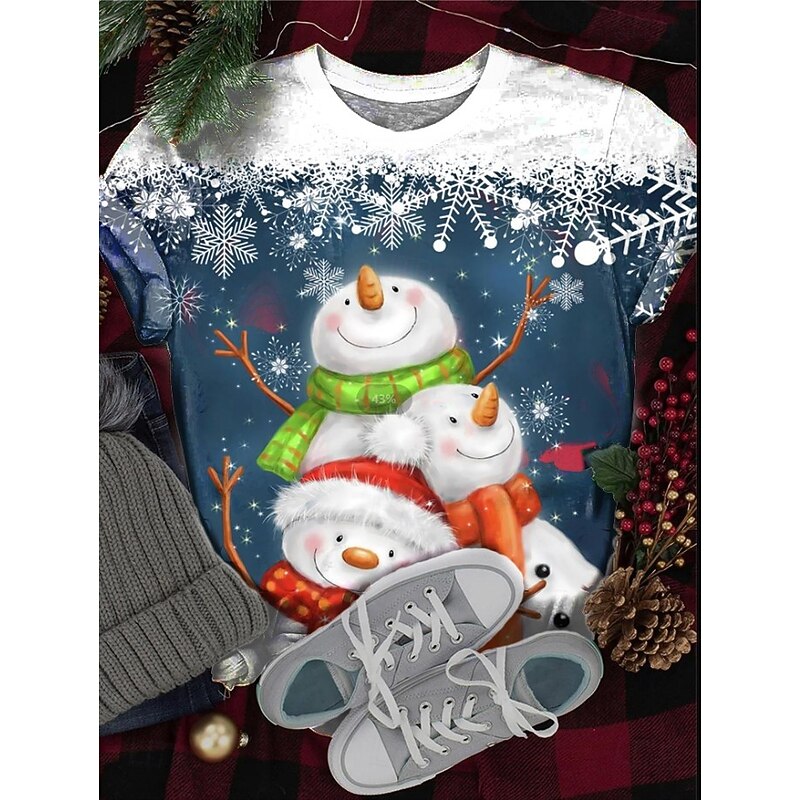 Christmas Women's T Shirt Graphic Santa Claus Vintage Stylish Classic Short Sleeve Crew Neck Round Neck Regular Tops Daily Print Black White Red Blue off-white Summer Spring Winter