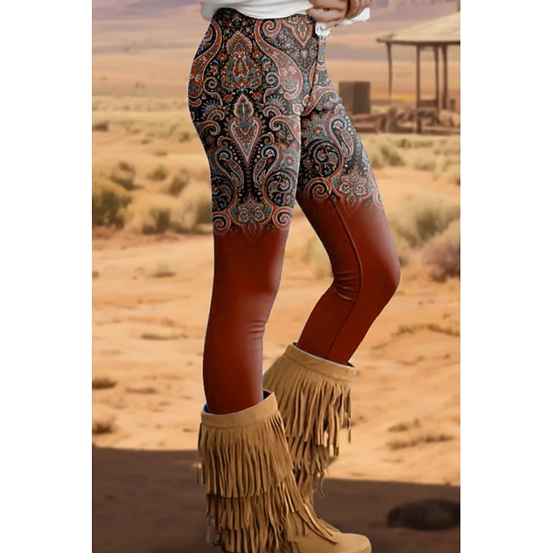 Women's Leggings Vacation Vintage Ethnic Style Full Length High Waist Graphic Gradient 3D Print Quick Dry Breathability Soft High Elasticity Outdoor Home Causal Red Blue Brown Green Fall Slim Fit2