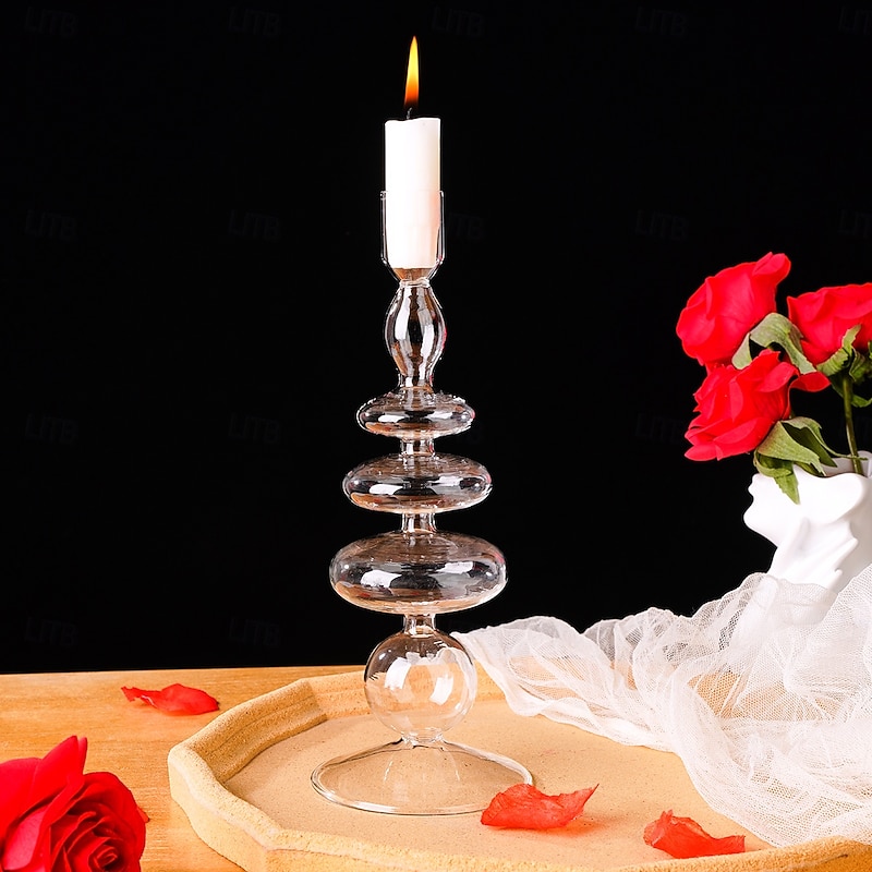 Glass Candlestick Home Decoration Made of Colored Transparent Glass Suitable for Home Wedding Party and Other Table Decoration