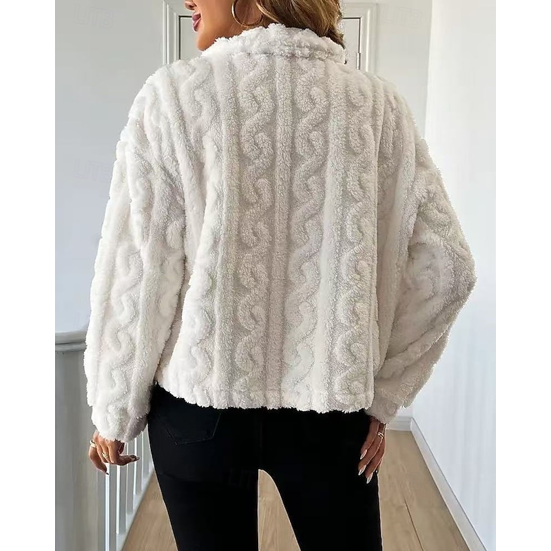 Women's Sweater Streetwear Casual Solid Color Shirt Collar Buttons Long Sleeve Regular Tops Knit Daily Holiday Going out White Fall Winter3