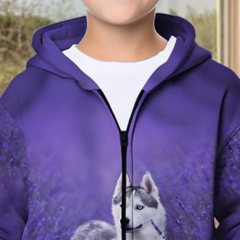 Boys' 3D Animal Wolf Hoodie Coat Outerwear Long Sleeve Spring Fall Adorable Sport Kids 4-12 Years Zip Street Daily Regular Fit2