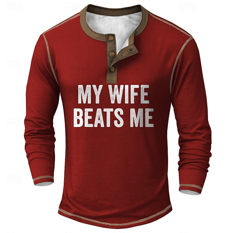 Men's Funny Slang Henley Shirt Tee Long Sleeve Vintage Fashion Designer Outdoor Casual Daily Spring &  Fall All Seasons Army Green Black Red Navy Blue Henley Henley T-Shirt3