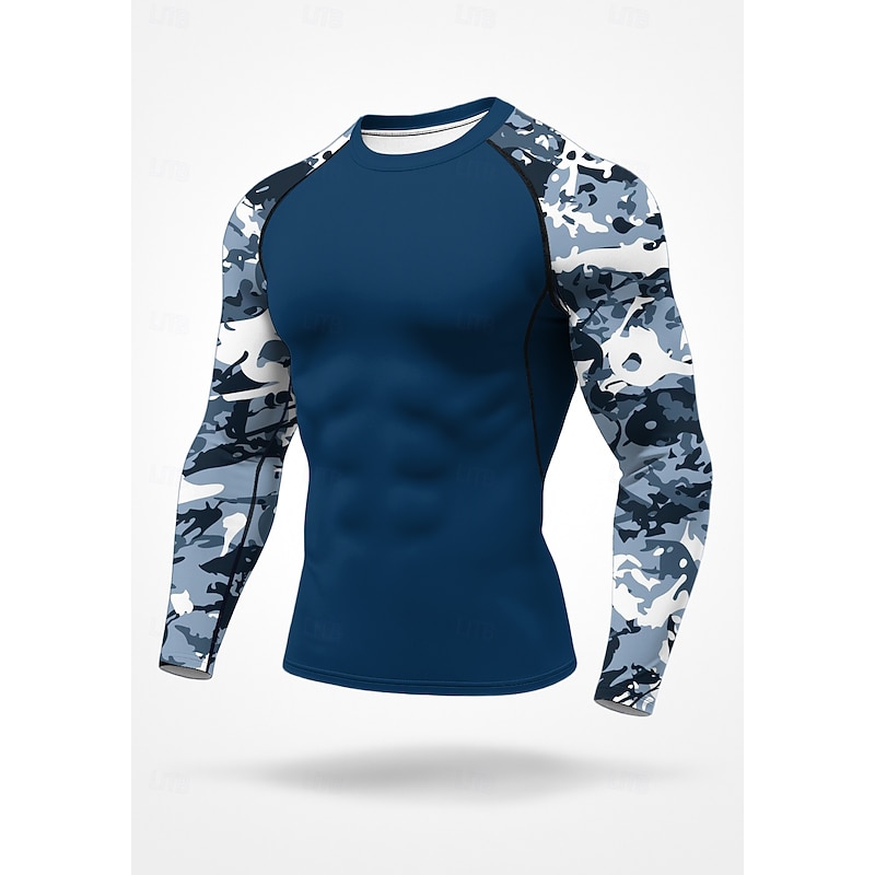 Men's Running T-Shirt Athletic Shirt Gym Shirt Fitness Shirt Workout Shirt Long Sleeve Tee Tshirt Camouflage UPF 50 UV Resistant Soft Sweat wicking Mountain Bike / MTB Gym Workout Mountain Bike MTB