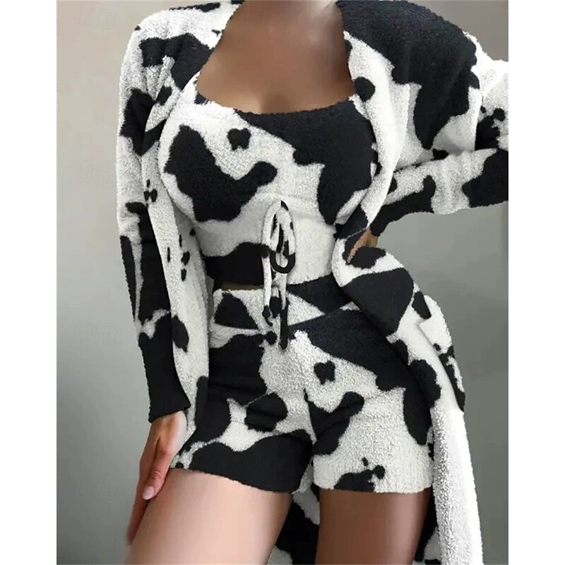 Women's Loungewear Fashion Casual Pure Color Elastic Waist Shorts Vacation Home Bed Long Sleeve Crew Neck Black White Red Khaki Fall Winter Tailored Fit3