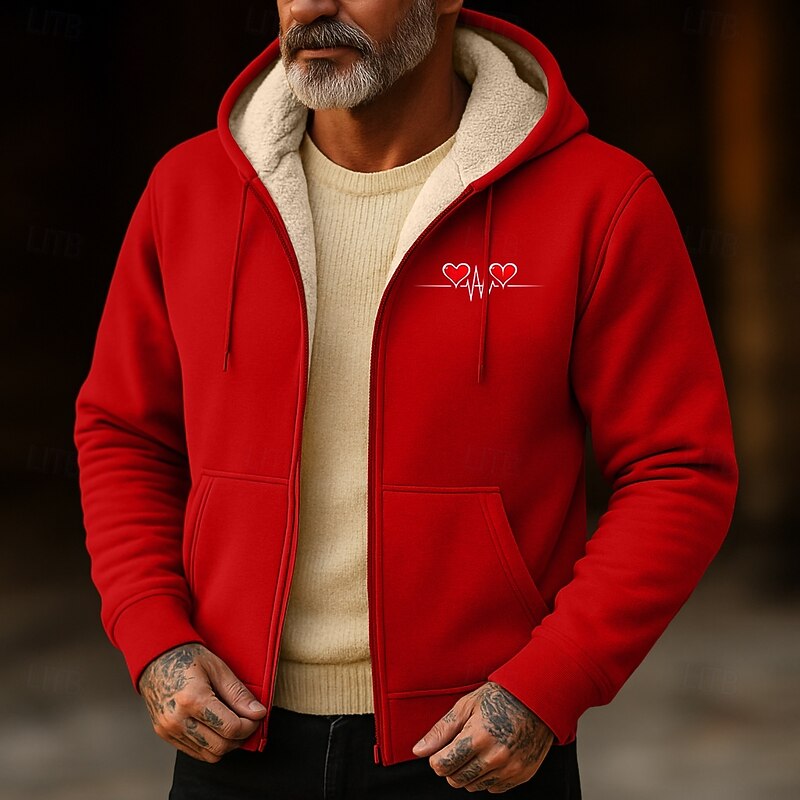 Men's Hoodie Full Zip Hoodie Fleece Hoodie Fleece lined Hoodie Apricot Black Red Burgundy Blue Hooded Plain Zip Up Sports & Outdoor Casual Daily Streetwear Cool Sportswear Winter Clothing Apparel4