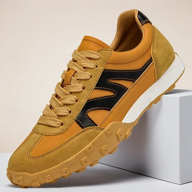 Men's Faux Leather Lace-Up Sneakers Retro Outdoor Sport Shoes – Comfortable Walking, Training and Casual Style